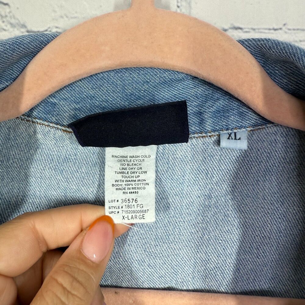 Vintage 90s Y2K Retro Denim Jacket Women XL Button Lace Grunge Fairy Crop Top - Picture 4 of 9